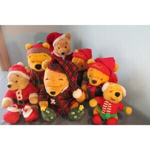 Disney Pooh Plush Lot Of 7 Christmas Stuffed Animals Store Exclusive/Mattel